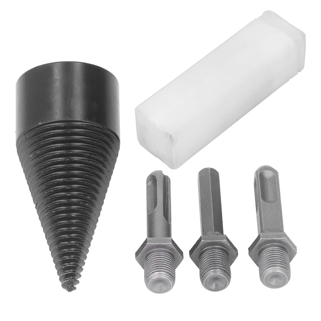 Firewood Bit Cone Wood Splitting Drill Carbon Steel Log Splitter Tool with 3Pcs Removable Shank