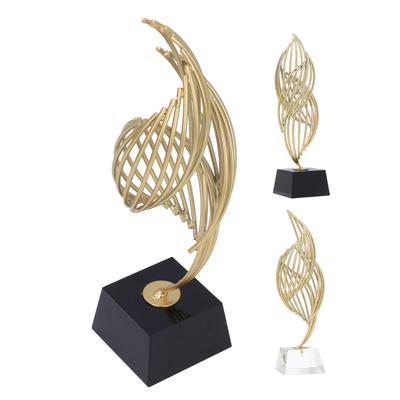 Metal Abstract Statue Elegant Luxury Unique Metal Abstract Decorative Sculpture Exquisite Iron with Glass Base for Living Room