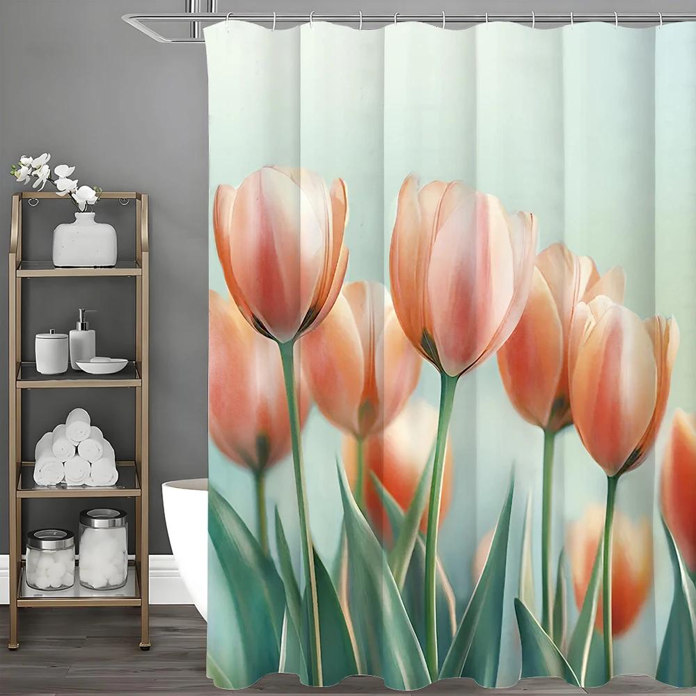 Mother's Day Tulip Shower Curtain, Bathroom Decorative Shower Curtain, Waterproof Shower Curtain with Hooks
