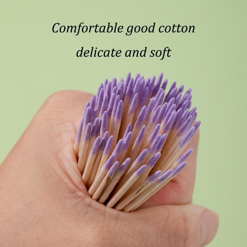 100/200/300/500Pcs Nail Double-Head Wood Swab Cleaning Sticks Purple Dual-Tipped Cotton Head Cleaning Swab Nail Polish Remover