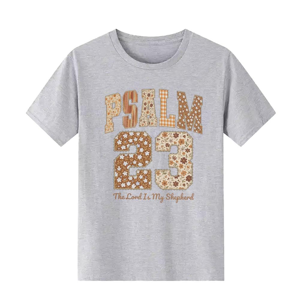 Fashionable Retro PSALM Printed Pattern Tshirt Short Sleeved Round Neck Casual Versatile Womens Tshirt