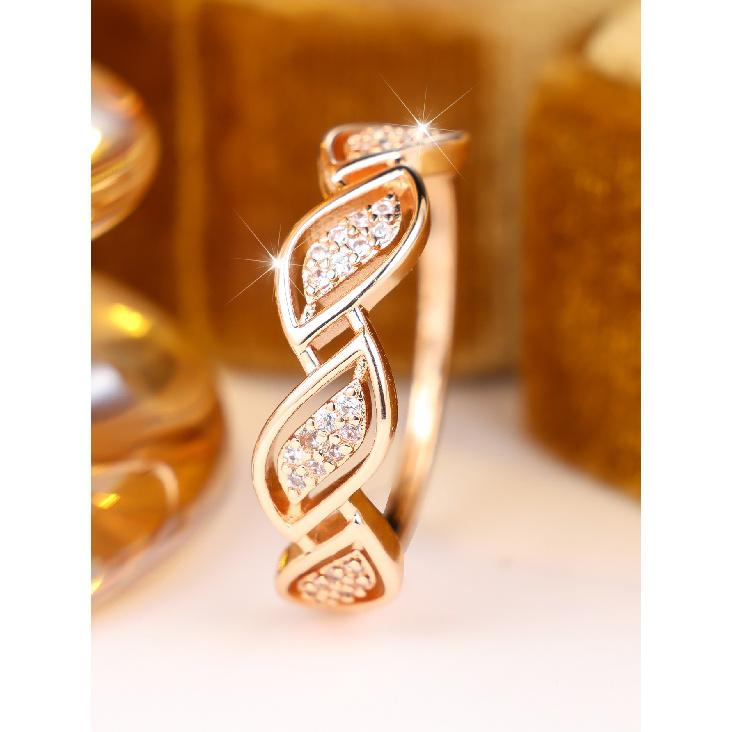 Korean-style Minimalist Ring with Interwoven Leaf Design and Full Diamond Embellishments Light Luxury, Versatile, and Fashionable Thin Ring for Women
