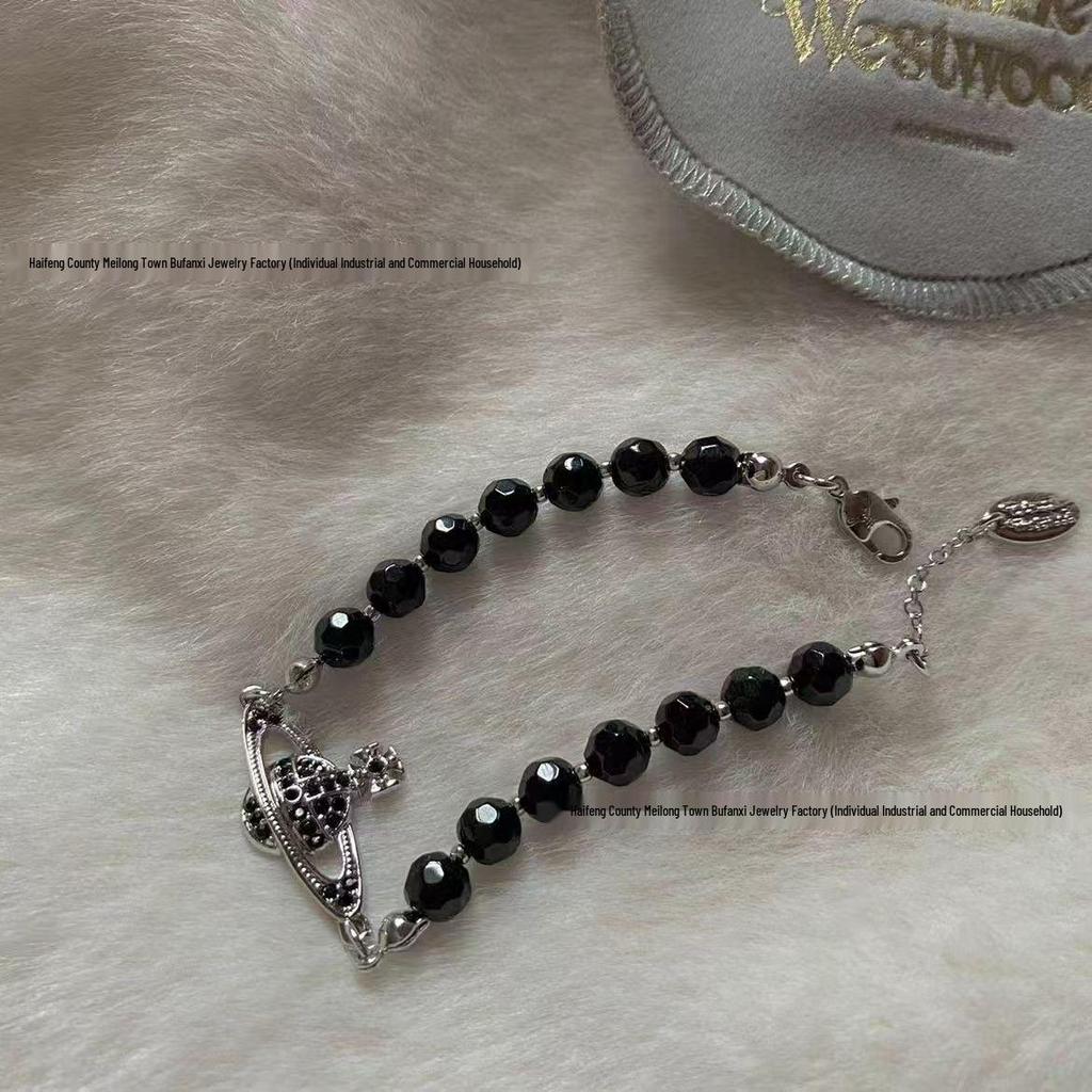 Empress Dowager Saturn Necklace: Punk Black Agate & Diamond Layered Choker for Women