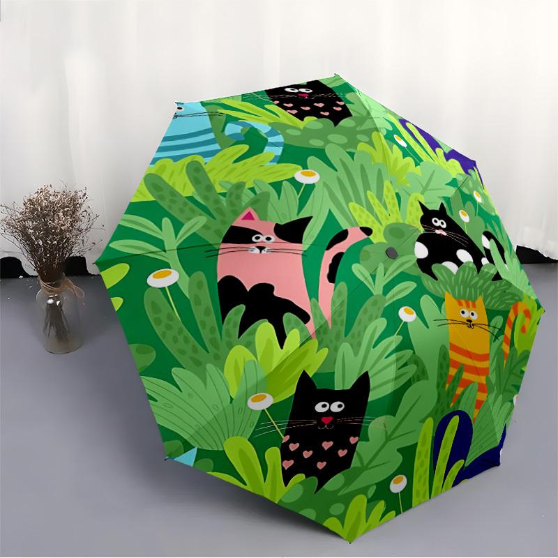 1pc Cat Jungle Fashionable Automatic Opening/Closing Folding Umbrella with 8 Bones, Windproof Portable, Daily Use069