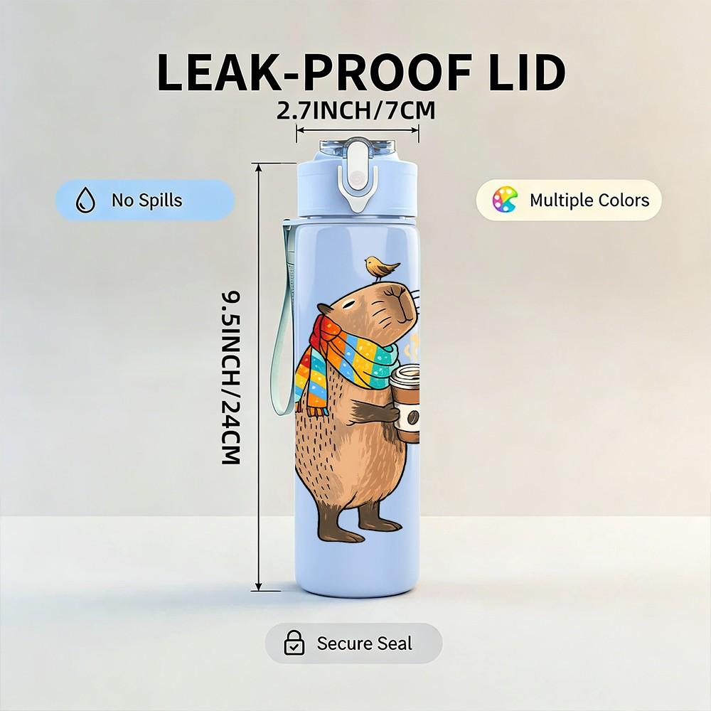 1PC Bear Drink Hot Cocoa Cartoon Print 750ml Color Plastic Sports Water Bottle Leakproof Flip Straw Lid Suitable for Sports Office Home Use