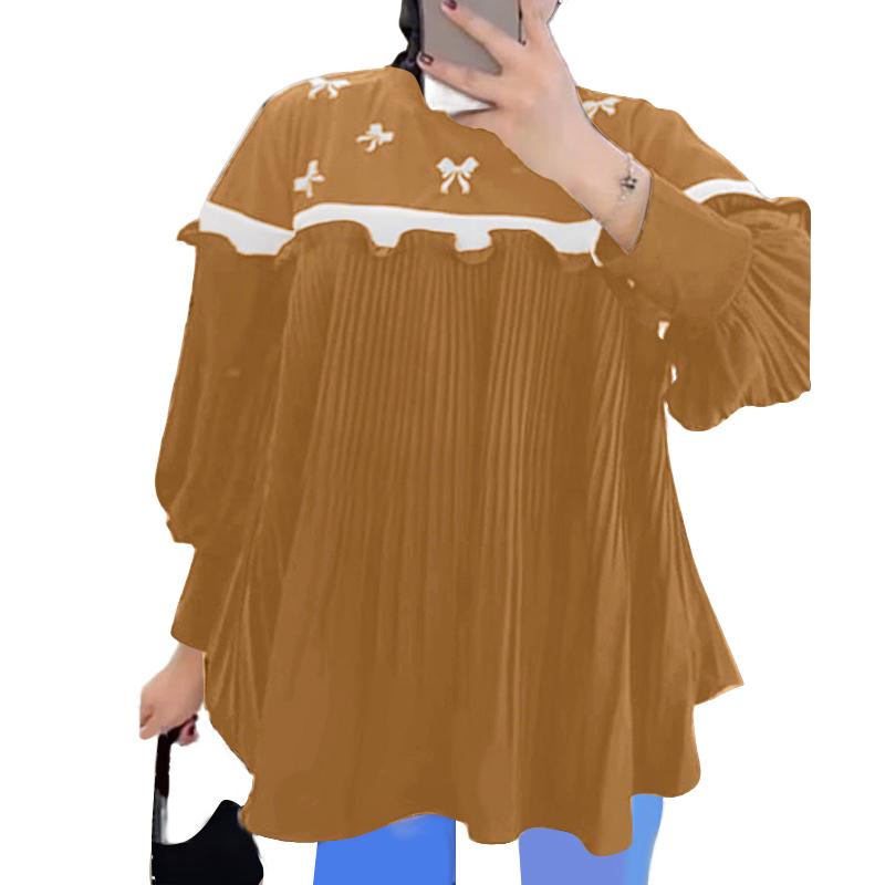 

ZANZEA Женская повседневная блузка с круглым вырезом, свободного кроя, с длинными рукавами, в стиле пэчворк 5XL коричневый