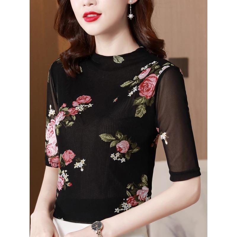 Mesh Base Shirt for Women In Early Autumn Half High Neck Slim Fit Top Inner T-shirt for Slimming Effect Plus Size Color Small Shirt T-Shirts Women’s