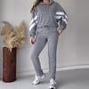 2024 Autumn European & American Striped Print Hooded Sweatshirt and Sweatpants Set for Women