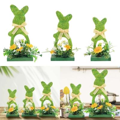 3 piezas de adornos de conejo de Pascua de madera, manualidades para niños, regalos, suministros de fiesta para el hogar, sala de estar, decoración de conejo verde de Pascua.