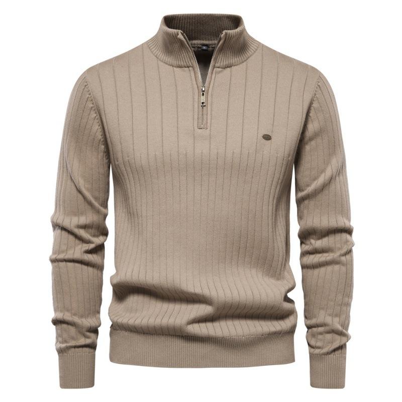 Men's Quarter Zip Up Sweater Cable Knit Sweater Mock Neck Polo Sweater for Men Warm Soft Casual Pullover Sweater with Ribbing Edge for Fall Winter