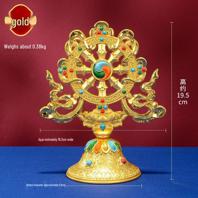 Tibetan Auspicious Symbols: Eight Treasures Golden Wheel Ornament for Home Altar Decoration