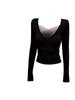 Autumn/Winter V-Neck Mesh Patchwork Long Sleeve Top for Women - Slimming Waist-Cinching Korean Design