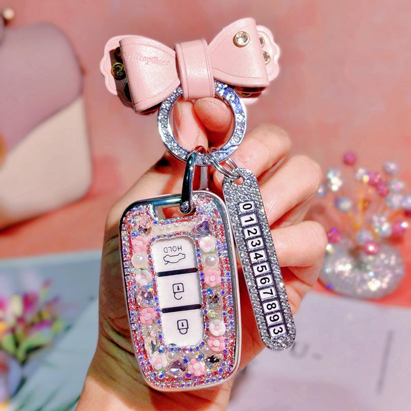 Langdong 12th Gen IX35 & Sonata 8 Rhinestone Key Cover: Drop-Proof, Full Wrap Protection