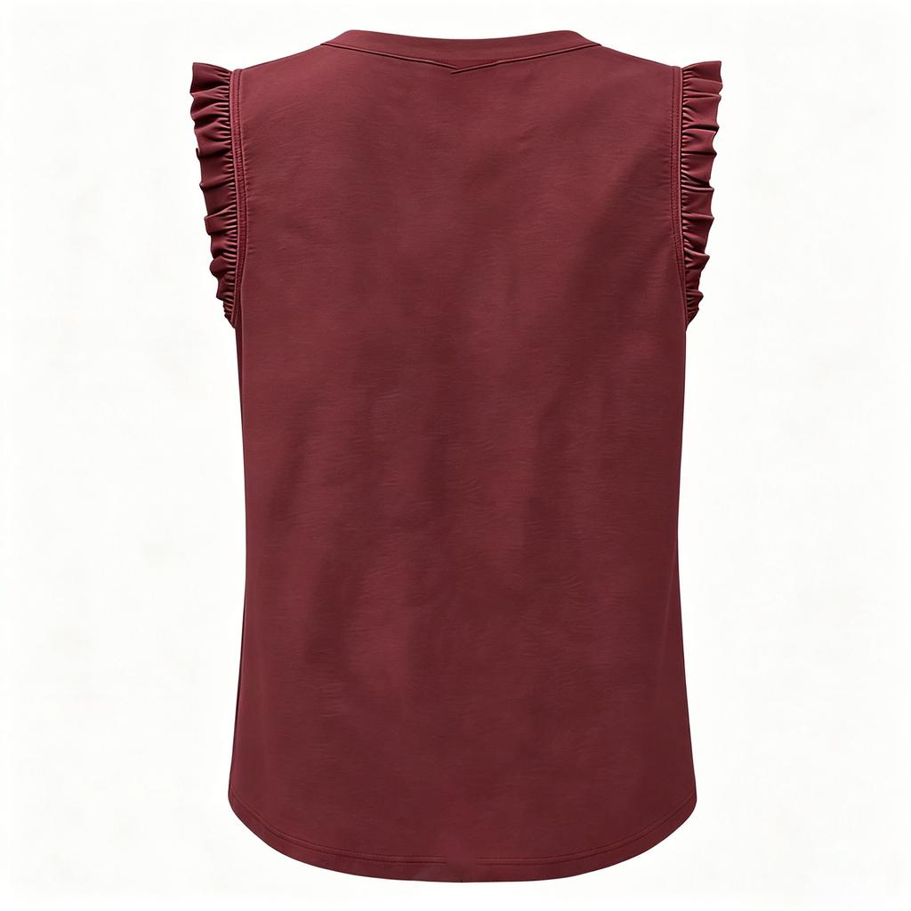 Damen Casual Tops Gerüschte Ärmellose Tops Lockere V-Ausschnitt Hemden Plissiertes Tanktop