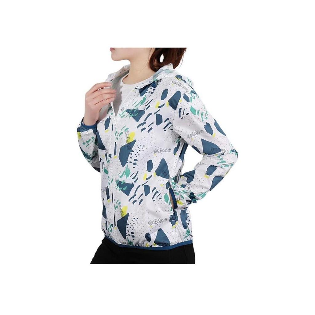 Adidas Neo Printed Pattern Hooded Sports Jacket Daily Casual Outerwear Women White DW7778