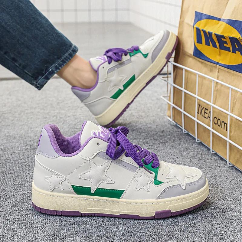 

2024 Новые кроссовки для мужчин, теннисные ретро-обувь Y2K Star Punk Hip Hop, обувь для скейтбординга, мужские кроссовки, парная кожаная спортивная повседневная обувь 44 фиолетовый