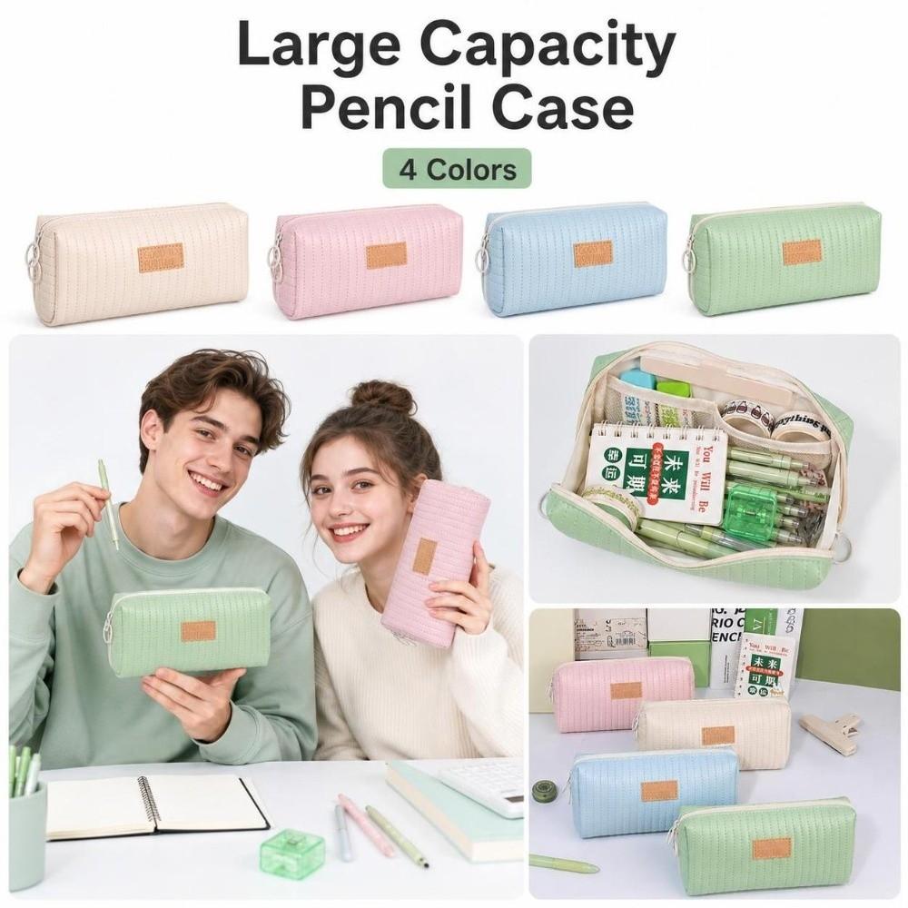 Double Zipper Pen Bag PU Pen Storage Bag New Pencil Pouch  Stationery Supplies