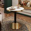 Modern Round Side Table, Marble-Look Tabletop with Golden Rim, Sturdy Metal Frame in Black/Gold, Ideal as Coffee Table, Nightstand or Balcony Table