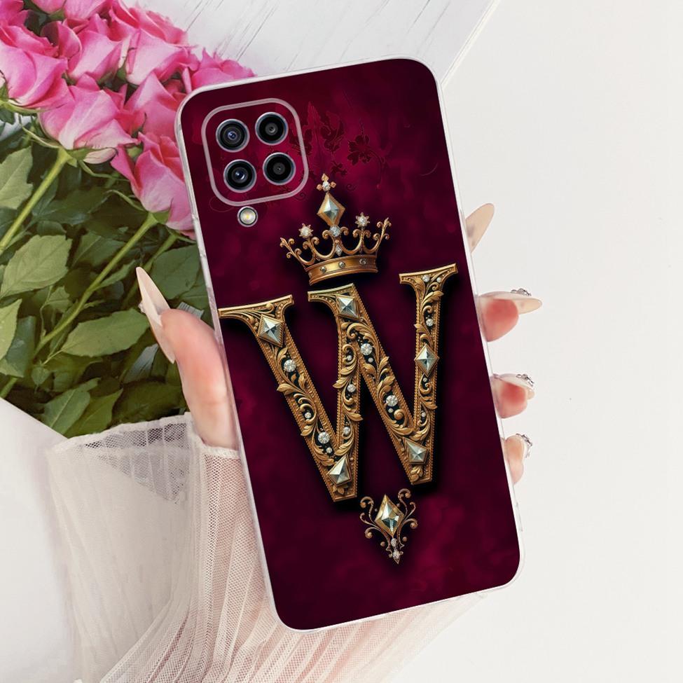 For Samsung M32 Case SM-M325F Transparent Luxury 26 Letters Crown 2D Painted Soft Bumper For Samsung Galaxy M32 SM-M325FV Casing
