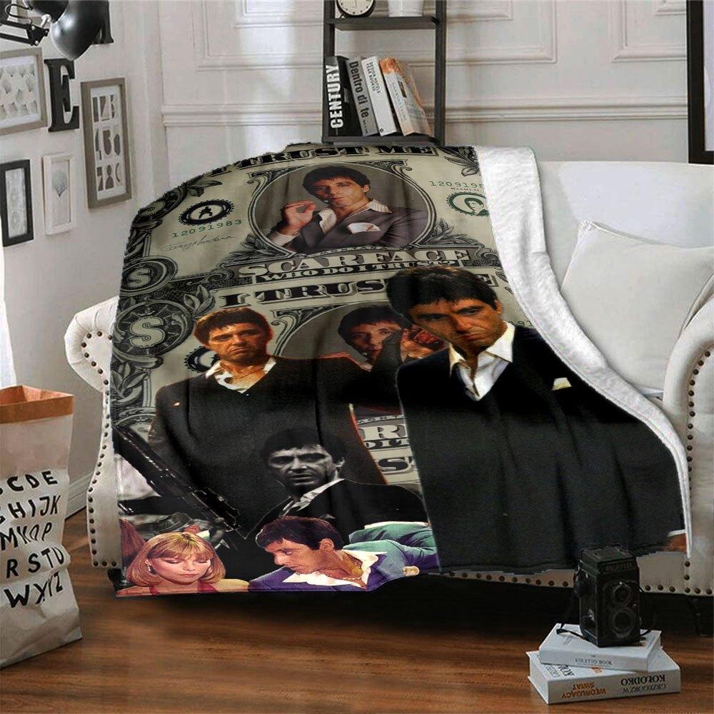 1pc Scarface-Inspired Flannel Blanket - Soft Cozy All-Season Throw for Bedroom, Sofa, Camping, Travel - Perfect Gift for Movie FansB11