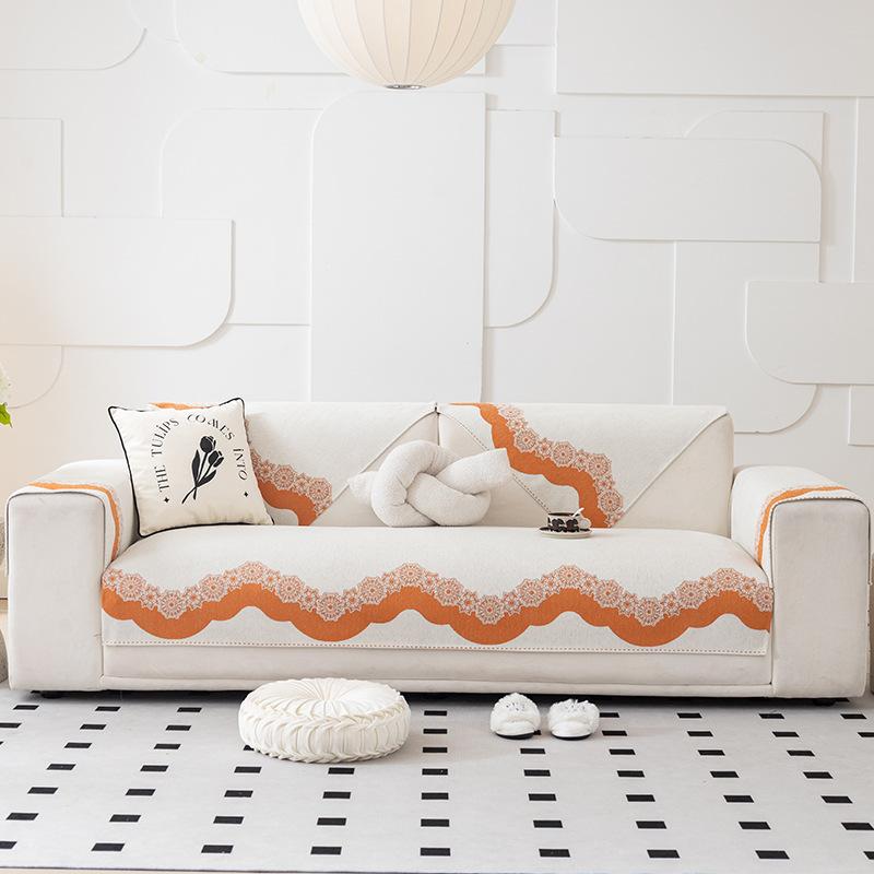 Little Fresh Embroidery Sofa Cushion Chenille Four Seasons Universal Sofa Towel Non-Slip Modern Couch Cover for Living Room Deco