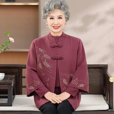 Middle-aged and Elderly Women's Clothing Autumn and Winter Grandma's Clothing Jacket Two-piece Set Old Lady Winter Knitted Sweater