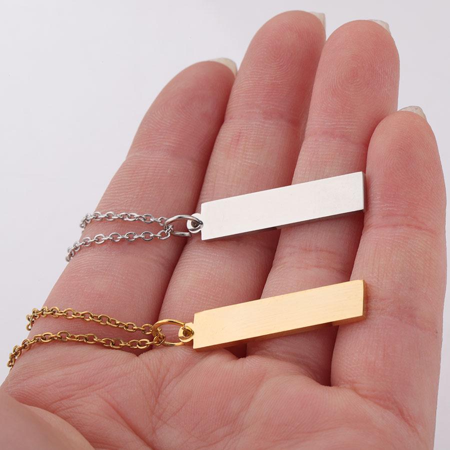 Engravable Stainless Steel Geometric Bar Pendant Necklace