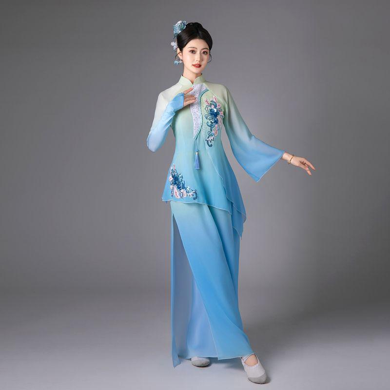 Klassisches fließendes Kunztanzkostüm für Damen für Square Dance, Jiaozhou Yangko, Fächertanz und Schirmtanz.