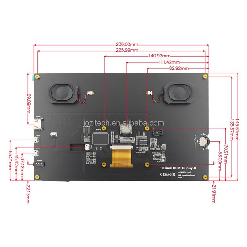 Raspberry Pi LCD 10,1 Zoll 1024x600 IPS TFT Display 10,1 Zoll Kapazitiver Touchscreen LCD (H.) mit Lautsprechern und Ständern