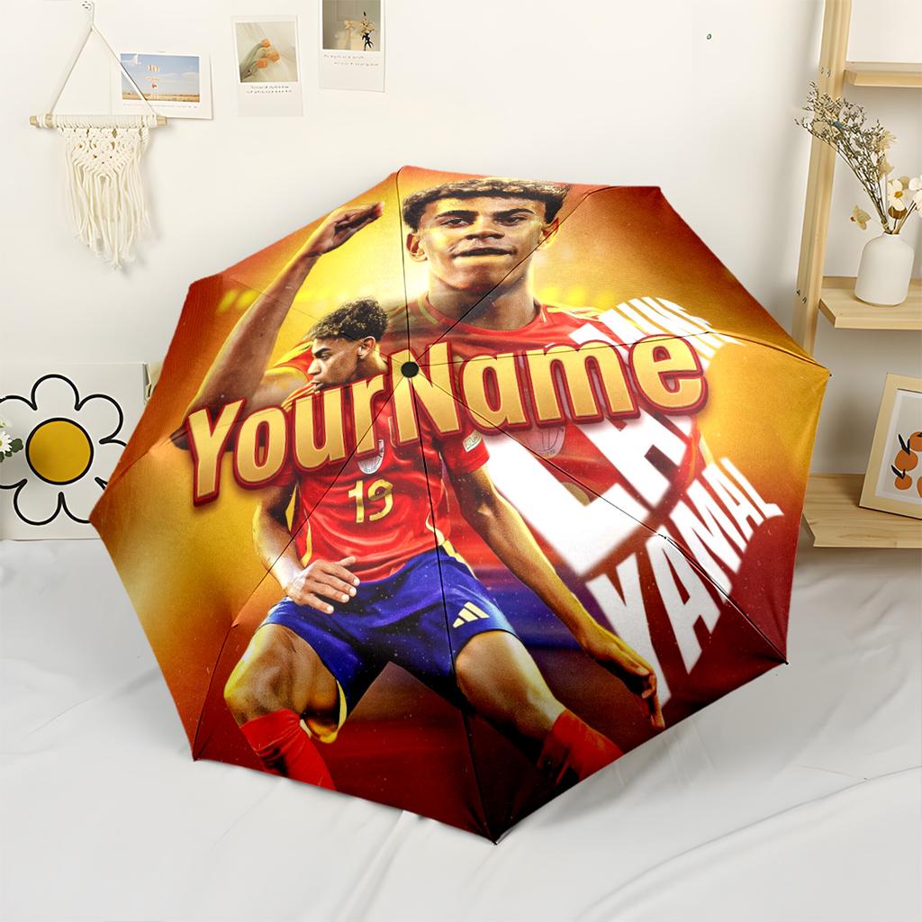 Lamine Yamal Customize Your Name Umbrella Compact Travel Automatic Umbrella Sturdy 8-Rib Shaft Sturdy Construction for Women/Men Outdoor Accessory
