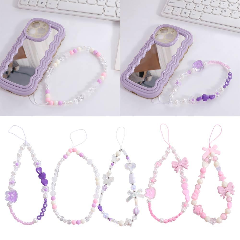Beaded Bow Beaded Mobile Phone Chain Bowknot Bowknot Y2K Phone Lanyard  Female Lady Girl