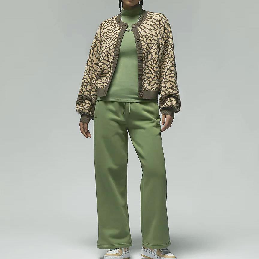 New Jordan Flight Knitted Sweatpants Women's Light Olive Yellow FD7225-340