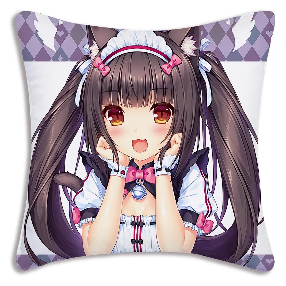 Anime N-Nekoparas Pillow Covers Cartoon Sofa Decorative Home Double-sided Printing Short Plush Cute Cushion Cover