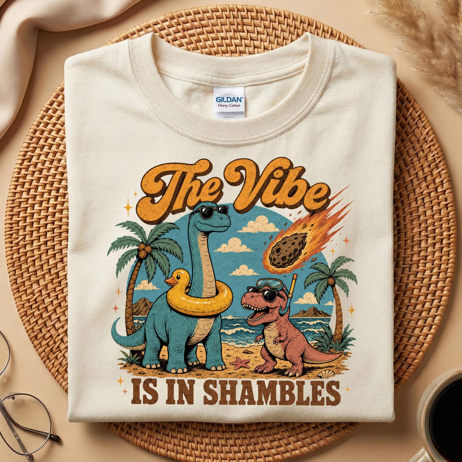The Vibe Is In Shambles Shirt, Funny Dinosaur Beach Tee, Sarcastic Gift, Retro Dino T-Shirt, Humor Graphic Tee, Gift For Her Him S