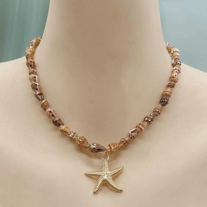 Bohemian Rice Beads Starfish Pendant Necklace for Women Handmade Imitation Pearl Colorful Beaded Choker Summer Beach Jewelry