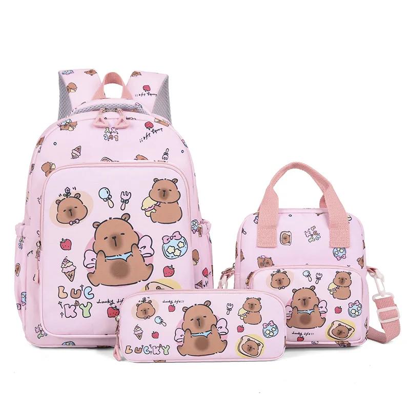 Capybara Colorful Backpack 3Pcs/Set for Women Casual School Bags with Lunch Bag Girl Boy Student Teenager Rucksack