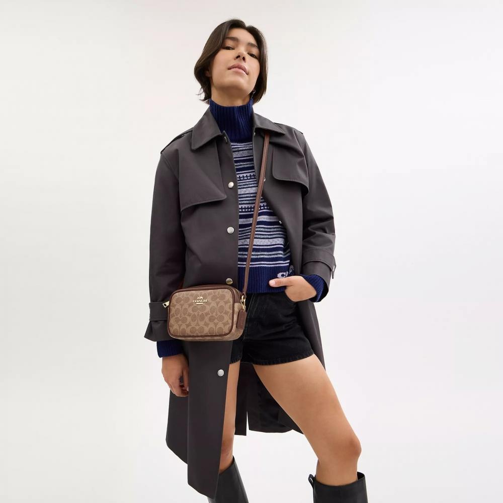 Coach MIni Jamie Camera Bag In Signature Canvas Gold Walnut Black