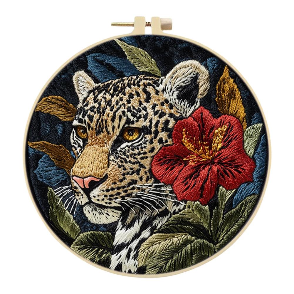 Tiger Stickerei-Kreuzstich-Sets mit Rahmen Stoff Farbe Garn
