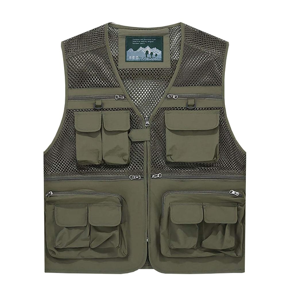 M's Life Outdoor Mesh Vest, Fishing, Photographer, Breathable, Quick-Drying, Multi-Function Jacket (Army Green, Size 4XL)