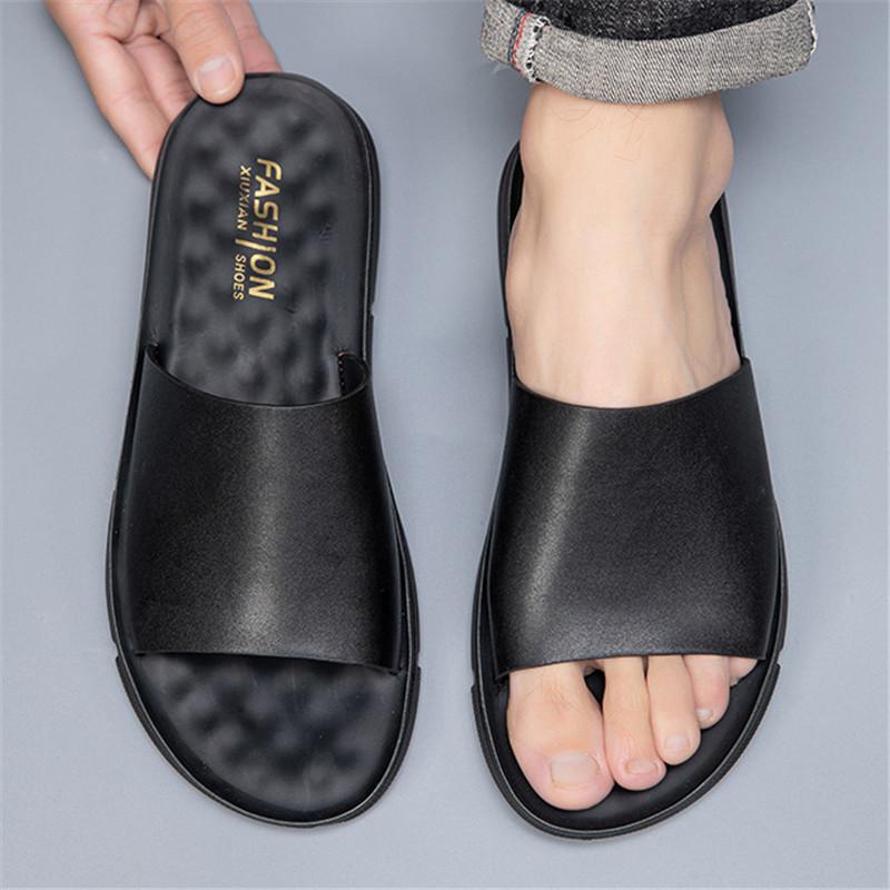 New Men's Leather Sandals For Men Slip On Casual Slippers Summer Shoes Anti-skid Wear Resistant Household Beach Sandals