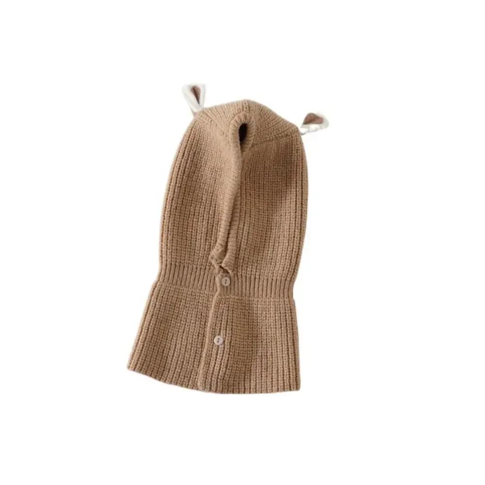 Bear Ear Shape Kids Soft Balaclava Warmer Knitted Beanie Children Pullover Hat Cap Scarf All-in-One Windproof Ski Scarf Hat