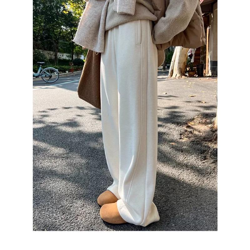 

Шерстяные брюки клеш для женщин, осенне-зимний новый стиль, с высокой посадкой, драпирующиеся, утолщенные, прямые, длинные брюки S бежевый