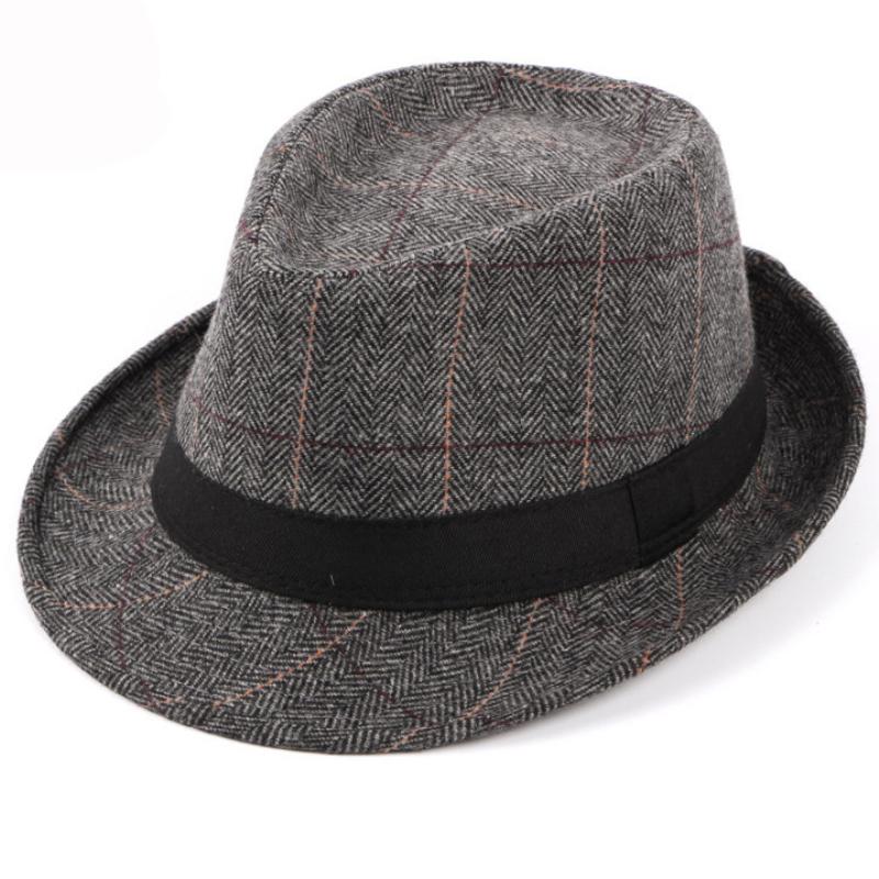 HT1511 Cappello da Uomo Stile Western Fedore a Quadri Retrò Moda 2018 Cappelli Derby Bowler da Uomo Cappelli Jazz in Lana Casual Cappelli Fedora Trilby