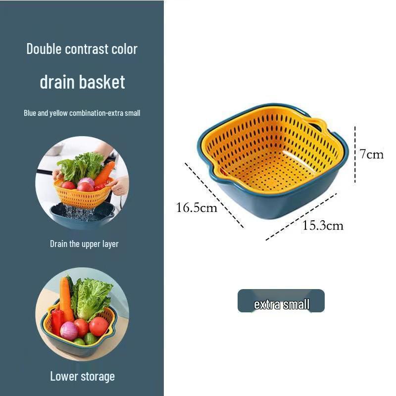 Six-Piece Colorful Double-Layer Kitchen Basket Set for Washing Vegetables & Fruits