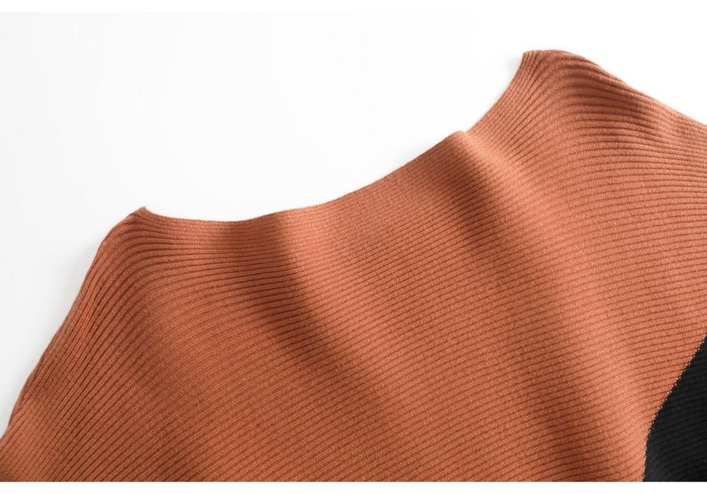 Off-the-Shoulder Women's Batwing Sweater – Plus Size Color Block Patchwork Pullover