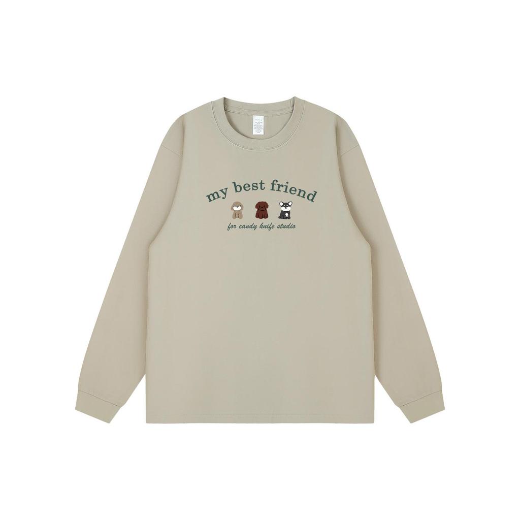 Korean Style Cute Cartoon Couple T-Shirt with Cuffed Long Sleeves for Autumn and Winter