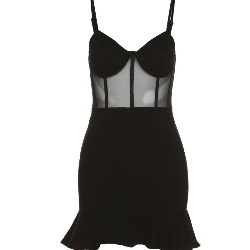 Dark Sexy Perspective Mesh Stitching Dress Summer Skirt