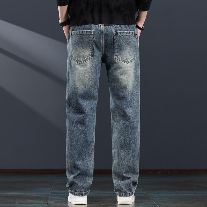 Jieluonuo Men's American Retro Loose Straight-Leg Washed Jeans