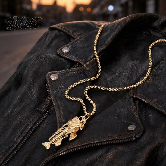 Non-fading Metal Necklace Fish Bone Necklace Punk Street Style Hollow