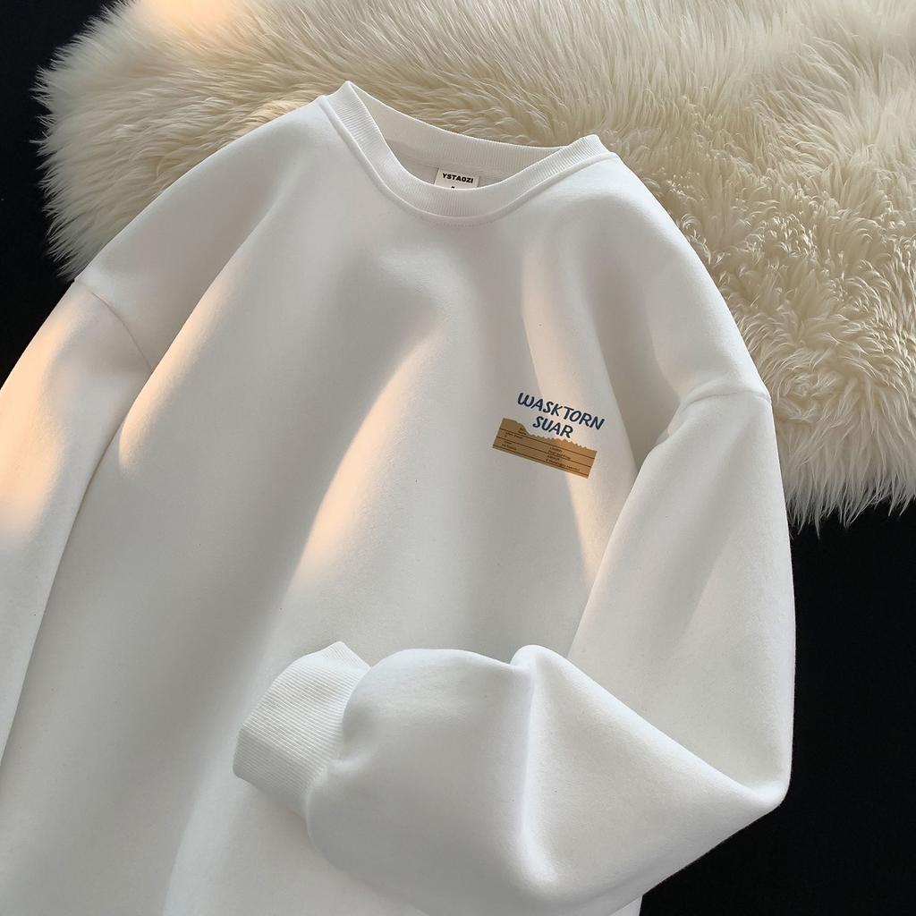 Autumn and Winter Men Sweatshirts Solid Color Letter Printed Casual O-Neck Oversize Streetwear Men Clothing